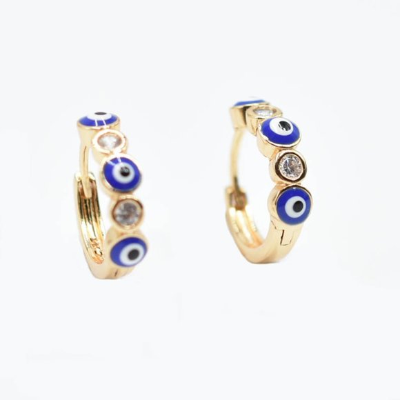Pretty Bird Jewelry Jewelry - 14k Gold Filled Crystal Evil Eye Protection Huggie Earrings